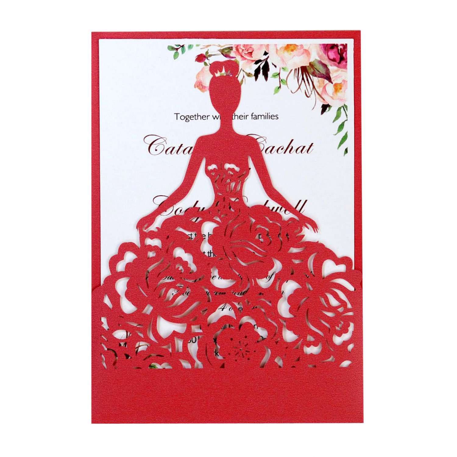 Modern Invitation Cards Beautiful Girl Laser Cut Iridescent Paper 